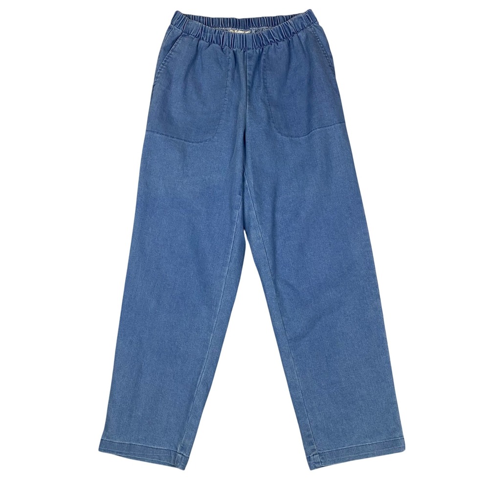 Woman Within Pull-On Elastic Waist Straight Leg Denim Pants Womens 12WP Blue